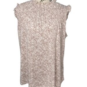 Adrianna Papell Womens Smocked Cottagecore Ruffle Neck Floral Sleeveless Blouse